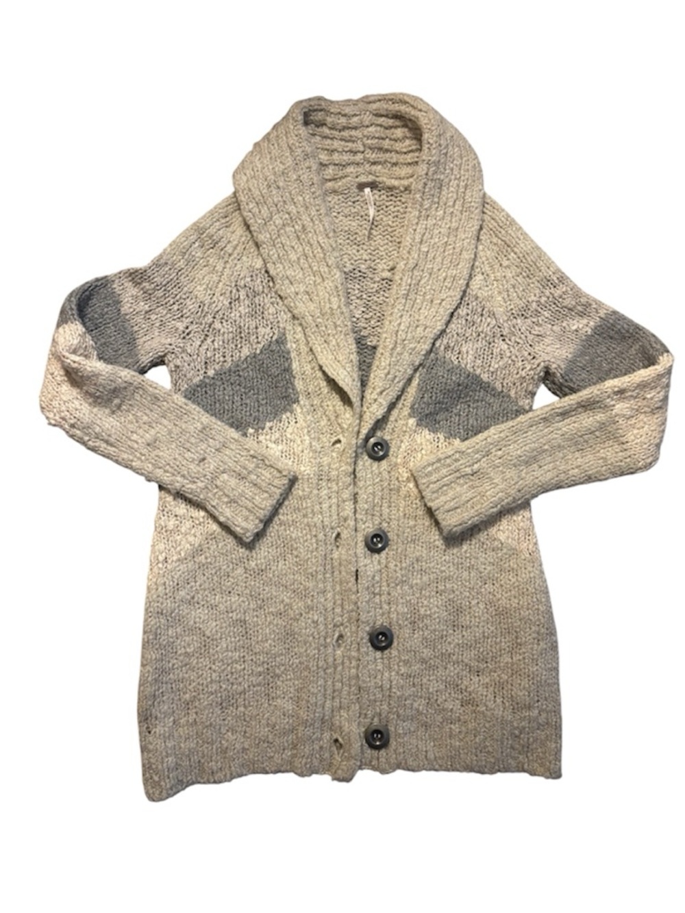 Free People Taupe Shawl Collar Button Cardigan with Gray Accents